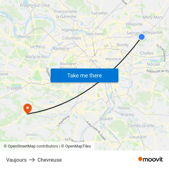 Vaujours to Chevreuse map