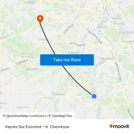 Vayres-Sur-Essonne to Chevreuse map
