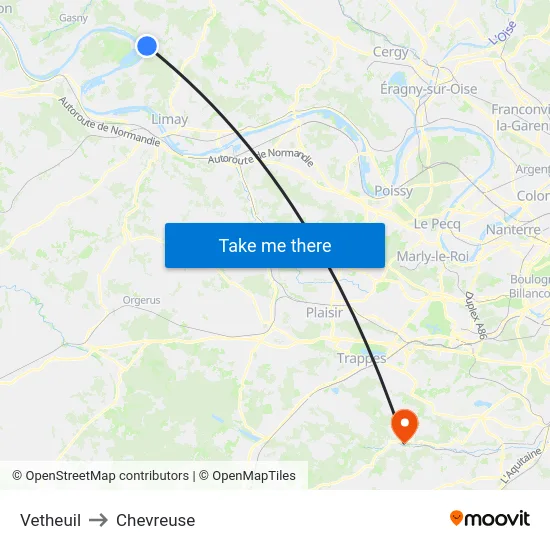 Vetheuil to Chevreuse map