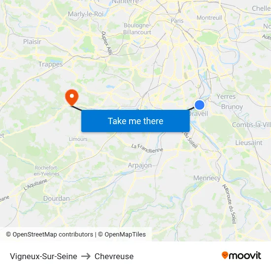 Vigneux-Sur-Seine to Chevreuse map