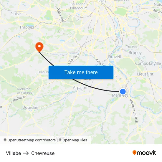 Villabe to Chevreuse map