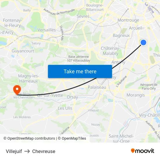 Villejuif to Chevreuse map
