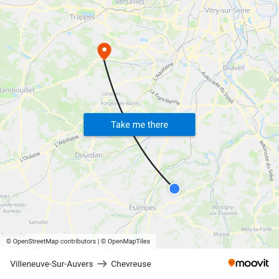 Villeneuve-Sur-Auvers to Chevreuse map