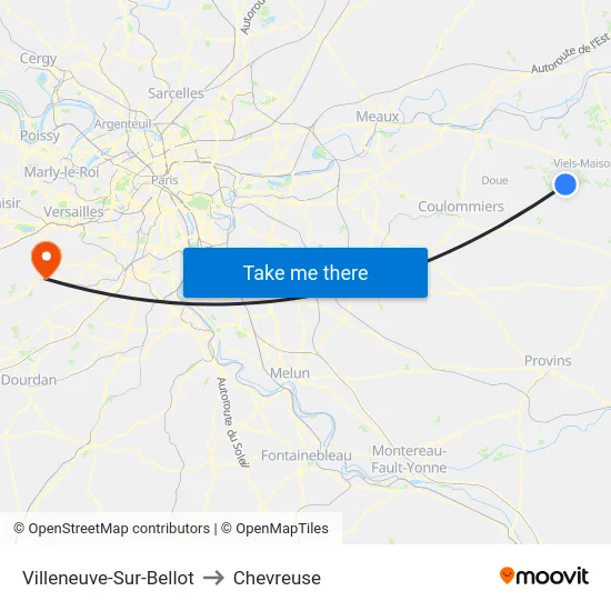 Villeneuve-Sur-Bellot to Chevreuse map