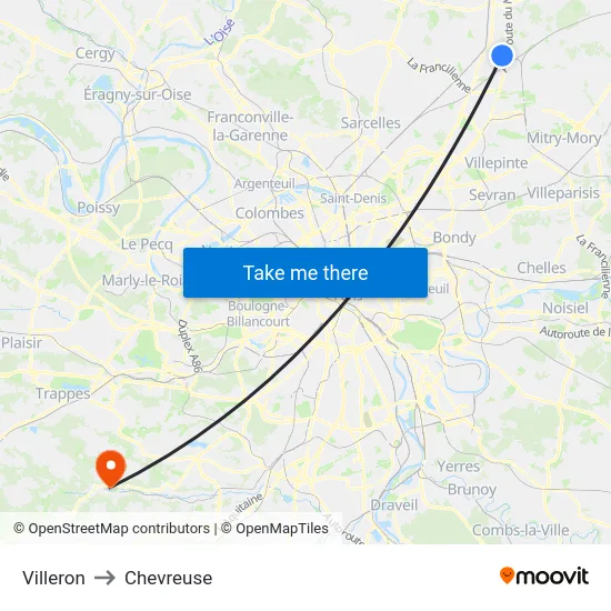 Villeron to Chevreuse map