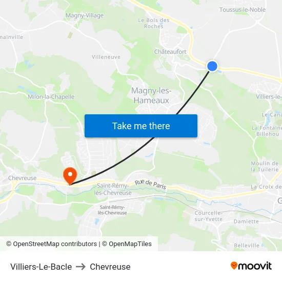 Villiers-Le-Bacle to Chevreuse map