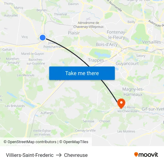 Villiers-Saint-Frederic to Chevreuse map