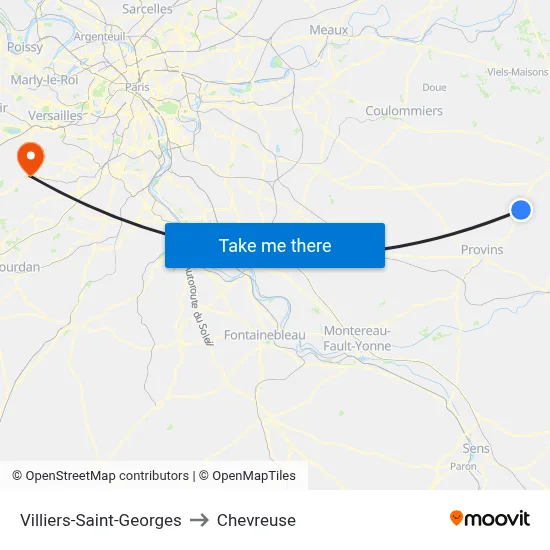 Villiers-Saint-Georges to Chevreuse map