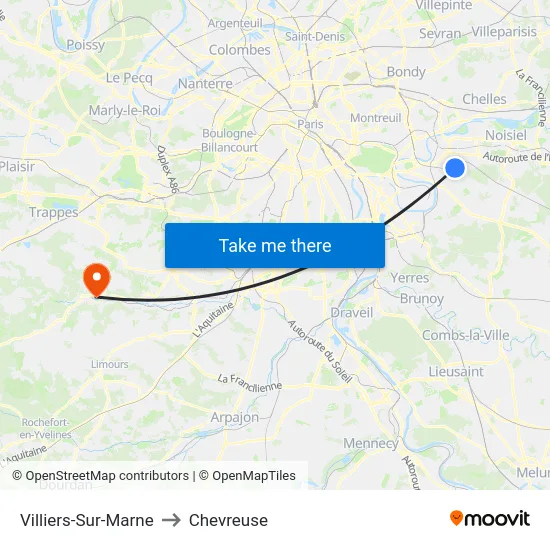 Villiers-Sur-Marne to Chevreuse map