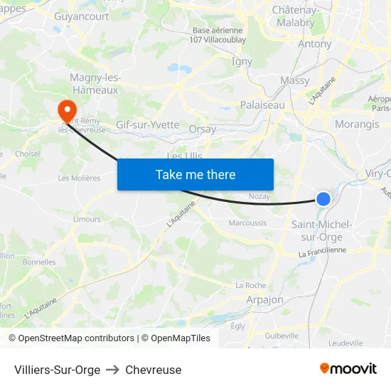 Villiers-Sur-Orge to Chevreuse map