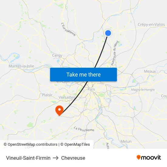 Vineuil-Saint-Firmin to Chevreuse map