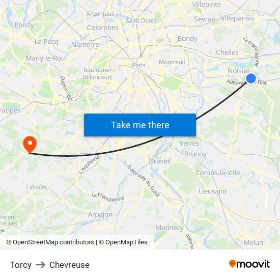 Torcy to Chevreuse map