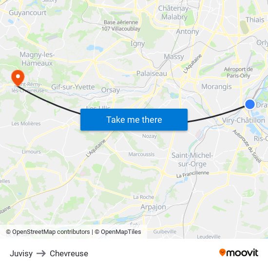 Juvisy to Chevreuse map