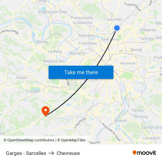 Garges - Sarcelles to Chevreuse map