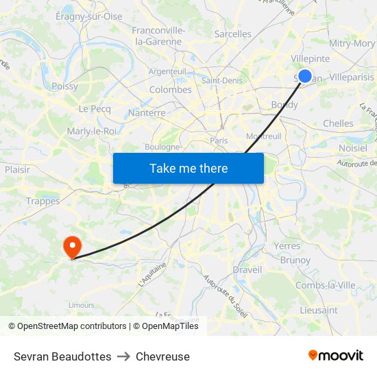 Sevran Beaudottes to Chevreuse map