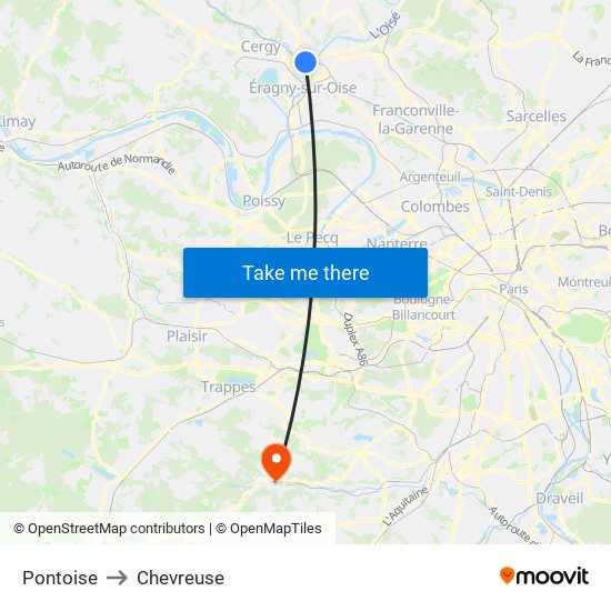 Pontoise to Chevreuse map