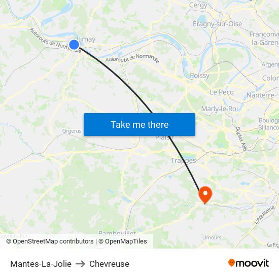 Mantes-La-Jolie to Chevreuse map