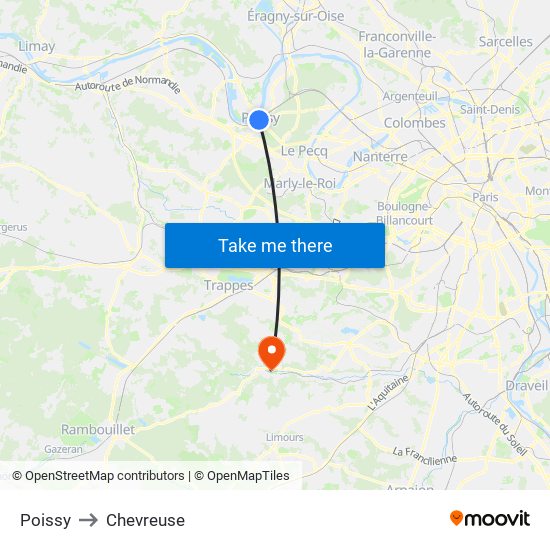 Poissy to Chevreuse map