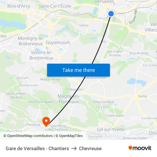 Gare de Versailles - Chantiers to Chevreuse map