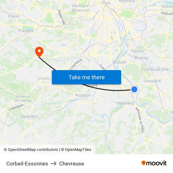 Corbeil-Essonnes to Chevreuse map