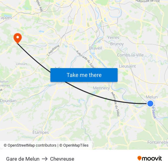 Gare de Melun to Chevreuse map