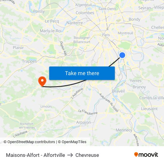 Maisons-Alfort - Alfortville to Chevreuse map