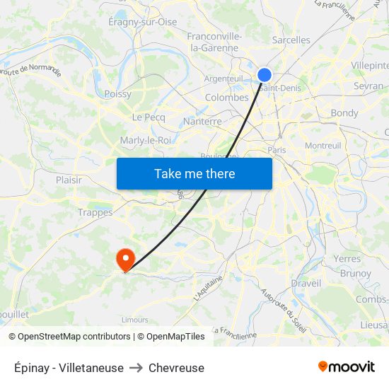 Épinay - Villetaneuse to Chevreuse map