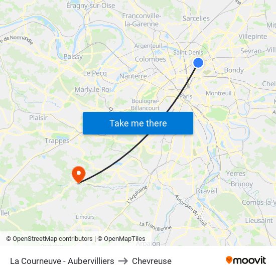 La Courneuve - Aubervilliers to Chevreuse map