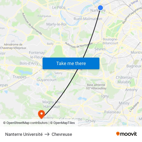 Nanterre Université to Chevreuse map