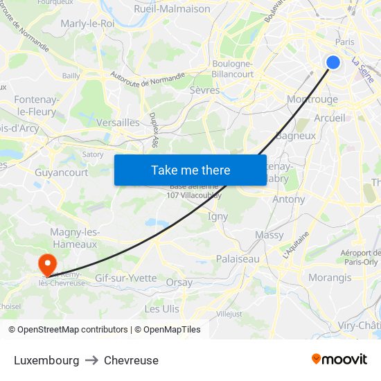 Luxembourg to Chevreuse map