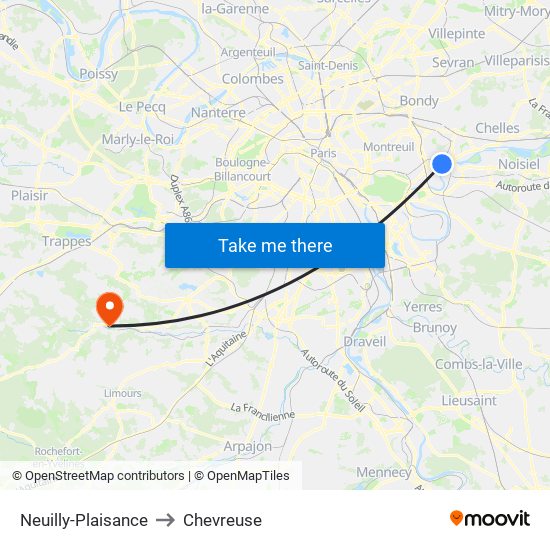 Neuilly-Plaisance to Chevreuse map