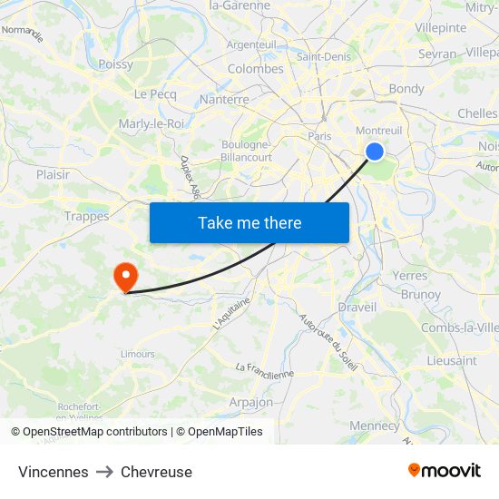 Vincennes to Chevreuse map