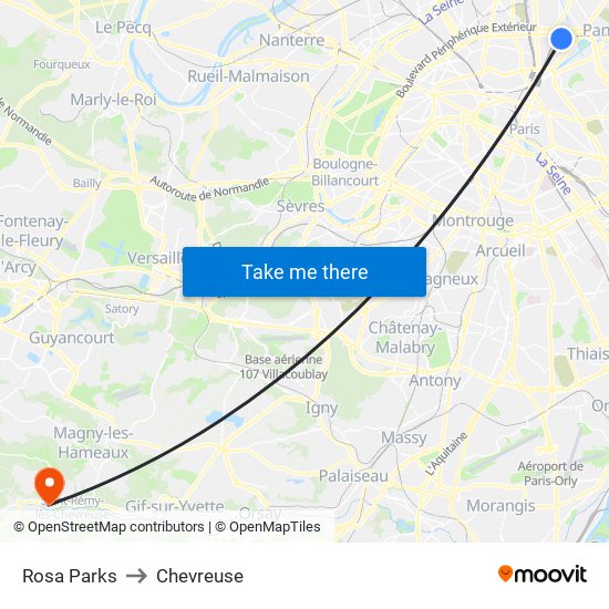 Rosa Parks to Chevreuse map