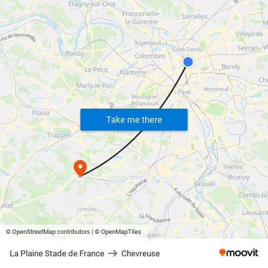 La Plaine Stade de France to Chevreuse map