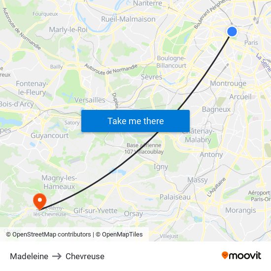 Madeleine to Chevreuse map