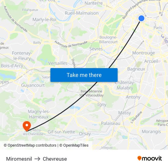 Miromesnil to Chevreuse map