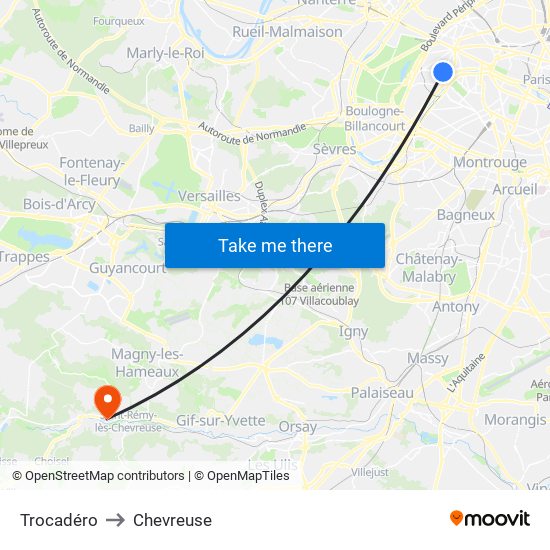 Trocadéro to Chevreuse map