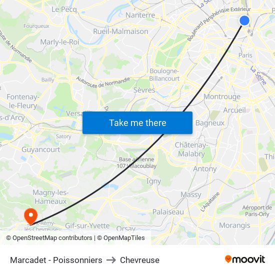 Marcadet - Poissonniers to Chevreuse map