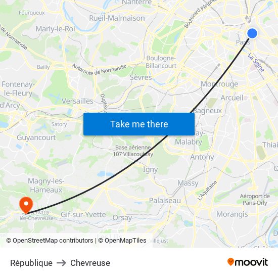 République to Chevreuse map