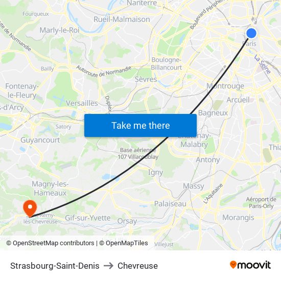 Strasbourg-Saint-Denis to Chevreuse map