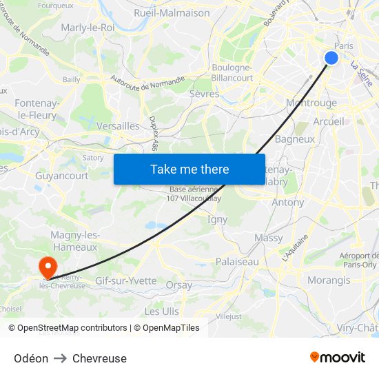 Odéon to Chevreuse map