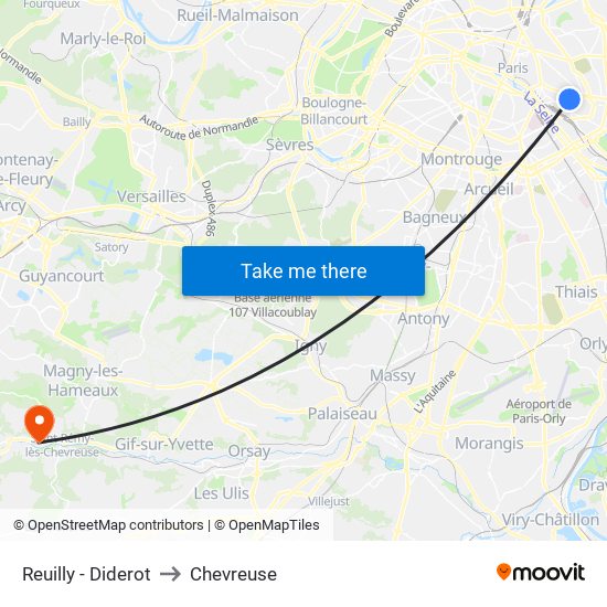 Reuilly - Diderot to Chevreuse map