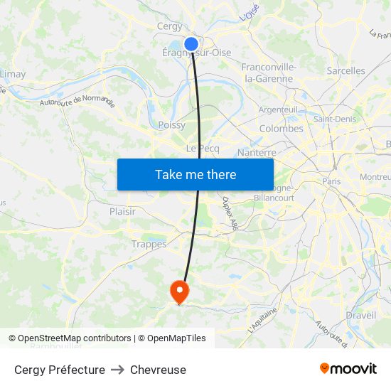 Cergy Préfecture to Chevreuse map