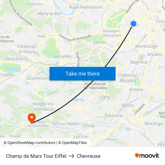 Champ de Mars Tour Eiffel to Chevreuse map