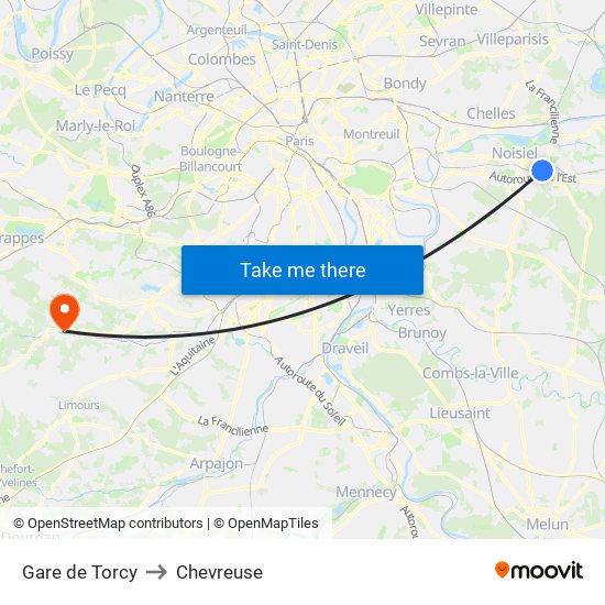 Gare de Torcy to Chevreuse map