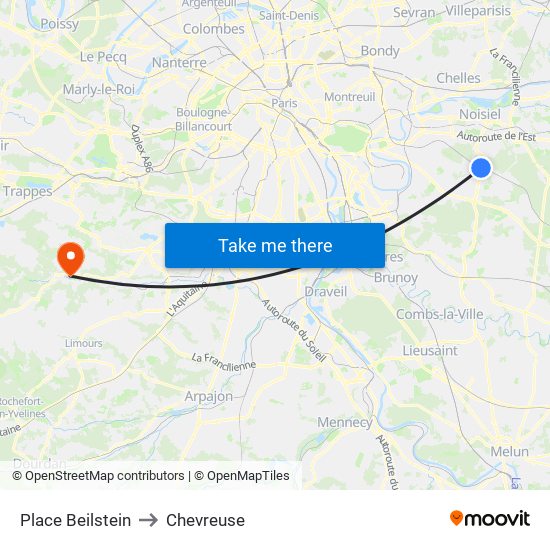 Gare de Pontault (Place Beilstein) to Chevreuse map