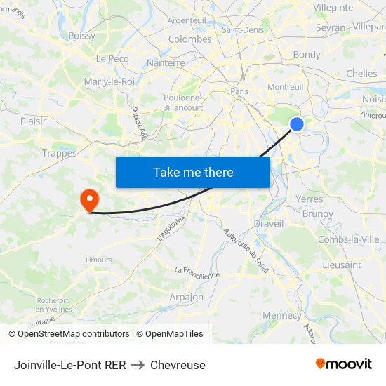 Joinville-Le-Pont RER to Chevreuse map