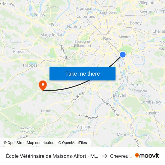 École Vétérinaire de Maisons-Alfort - Métro to Chevreuse map