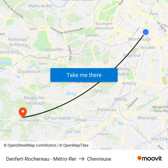 Denfert-Rochereau - Métro-Rer to Chevreuse map