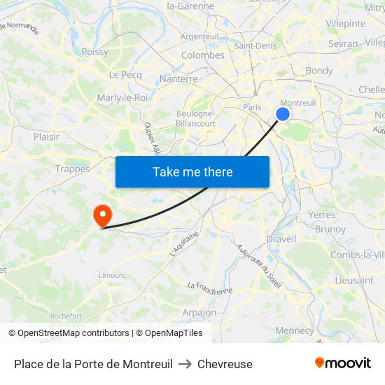 Place de la Porte de Montreuil to Chevreuse map
